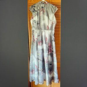 STYLEWE Dress: watercolor of grays, cranberry & black flowers.